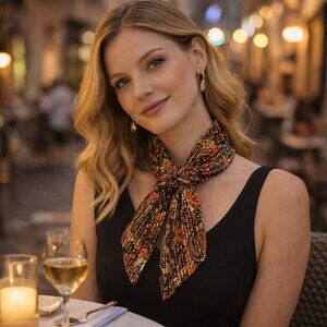 Vintage Pleated Paisley Scarf • Multicolor Boho Retro Neck Scarf • Lightweight